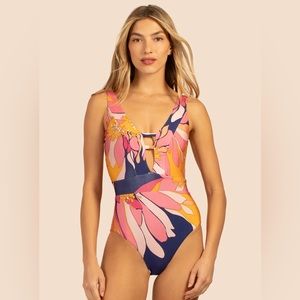 Trina Turk Breeze Plunge Maillot One Piece Swimsuit Women's 14 NWT